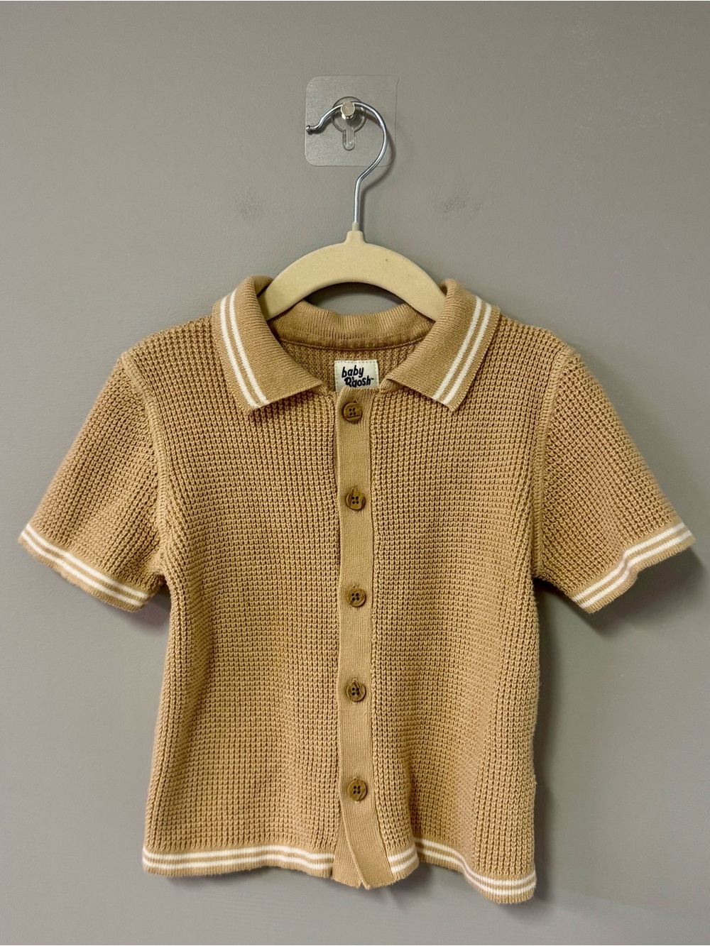 Baby RaaSh Knit Polo Shirt in Camel with Ivory Trim